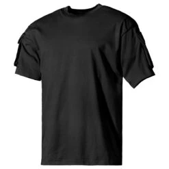 MFH US Short Sleeved T-Shirt With Sleeve Pockets Black